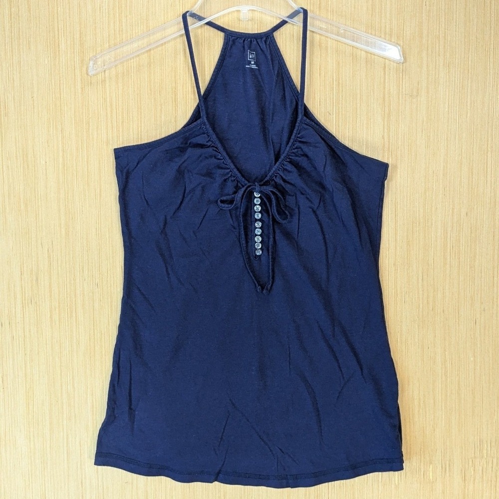 Gap Womens Navy Blue Halter Tank Top Pima Cotton Y2K Feminine V-Neck Medium